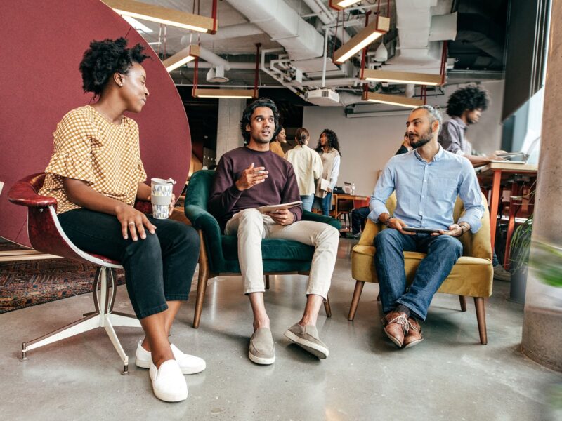employees talking in a group
