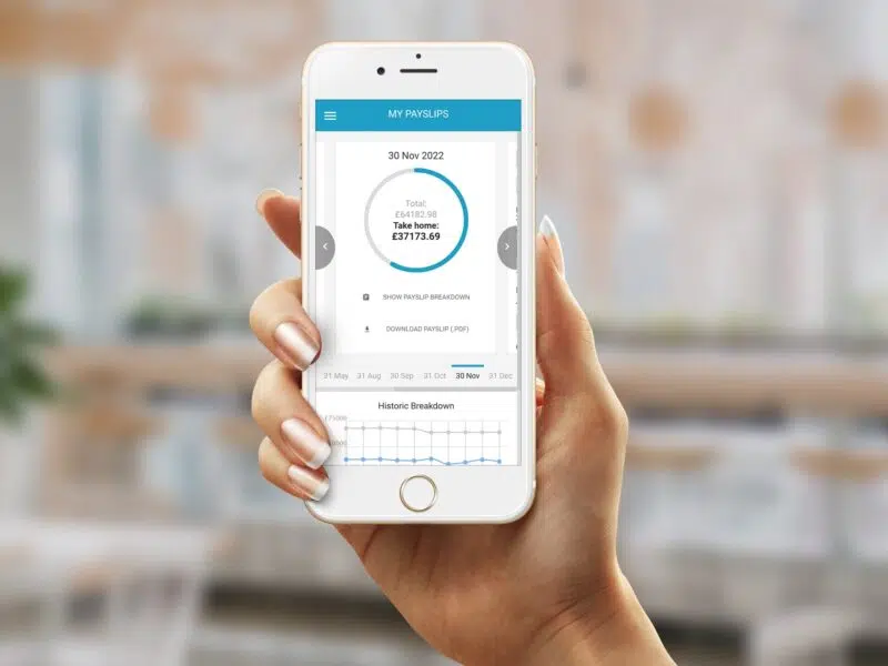 Fourth's payroll software interface on a mobile phone