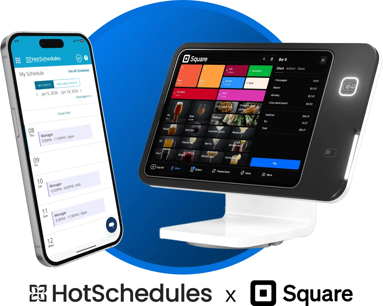 Hotschedules and Square platform screens